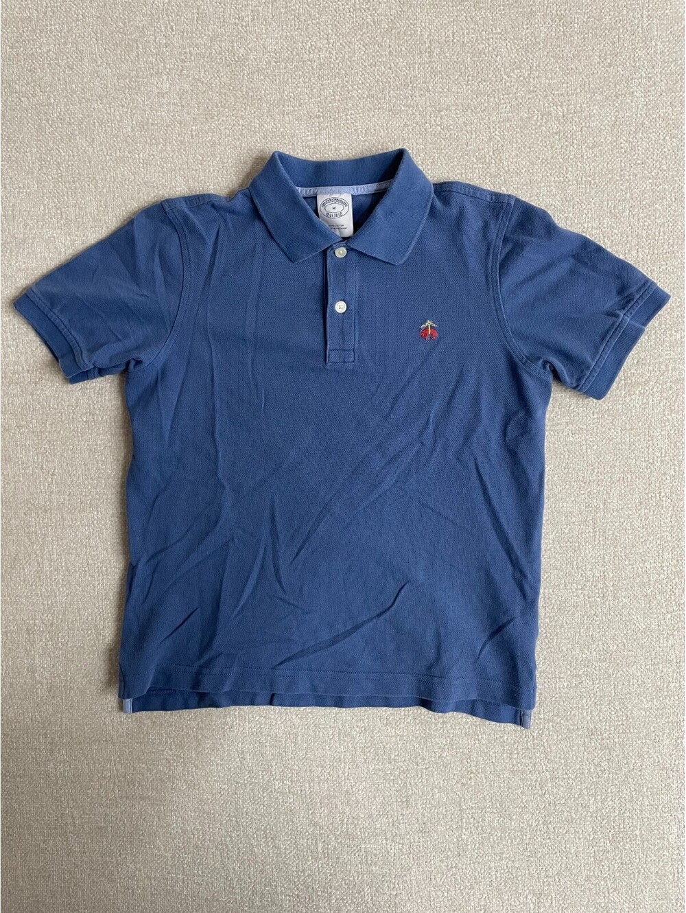 Brooks Brothers Boys Medium Solid Blue Short Sleeve Cotton Pique Polo Shirt
